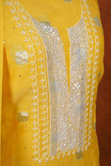 Chikankari Pure Chanderi Embroidered Suits Set Plain - Yellow