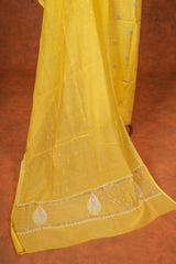 Chikankari Pure Chanderi Embroidered Suits Set Plain - Yellow