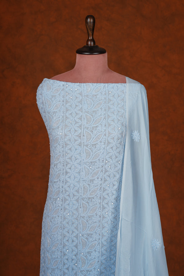 Chikankari Georgette Suits Set Embellished  -Powder Blue