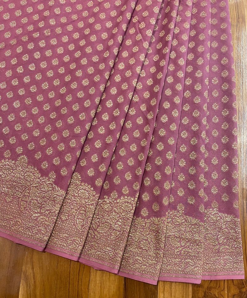 Handloom Fekua Banarasi Khaddi Georgette Silk Saree - Butidar - Old Rose Pink