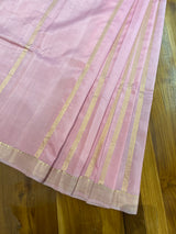 Handloom Kadhua Banarasi Silk Saree Floral Stripe - Pastel Pink