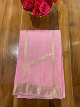 Handloom Kadhua Banarasi Silk Saree Floral Stripe - Pastel Pink