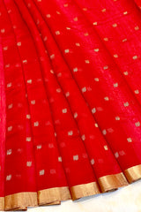 Handloom Chanderi Half Tissue Checks Pallu - Orange