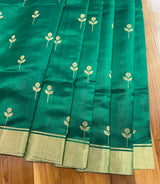 Handloom Chanderi Silk Saree Floral Buta With Red Mina - Green