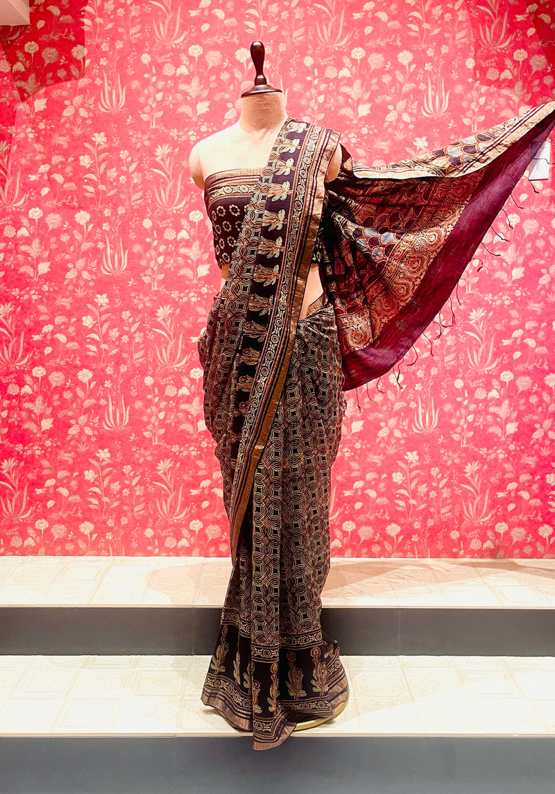 Ajrakh Eri Silk Saree