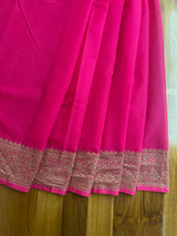 Handloom Fekua Banarasi Khaddi Georgette Silk Saree Plain Body - Fuchsia Pink