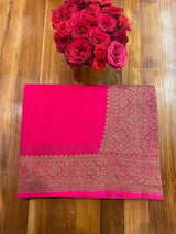 Handloom Fekua Banarasi Khaddi Georgette Silk Saree Plain Body - Fuchsia Pink