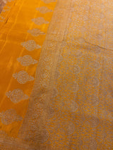 Handloom Fekua Banarasi Crepe Silk Saree - Jaal - Yellow