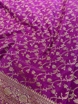 Handloom Fekua Banarasi Crepe Silk Saree - Jaal - Purple