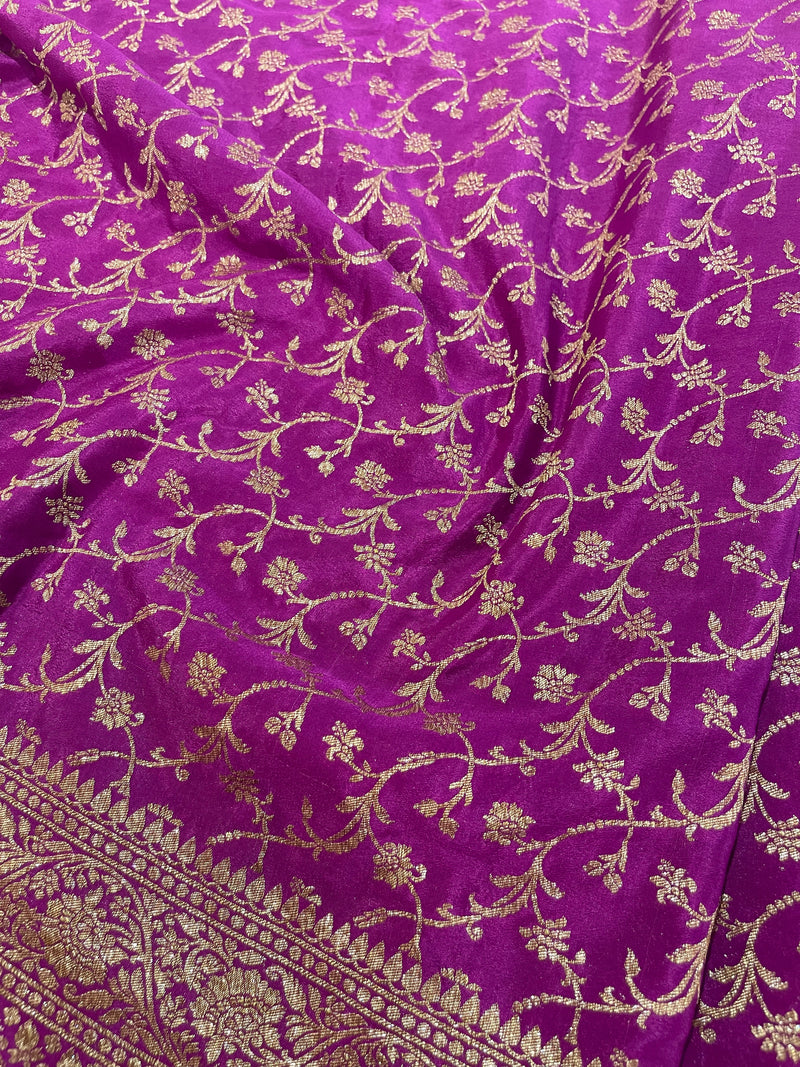 Handloom Fekua Banarasi Crepe Silk Saree - Jaal - Purple