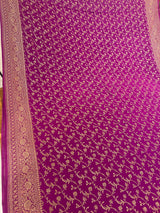 Handloom Fekua Banarasi Crepe Silk Saree - Jaal - Purple