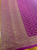 Handloom Fekua Banarasi Crepe Silk Saree - Jaal - Purple