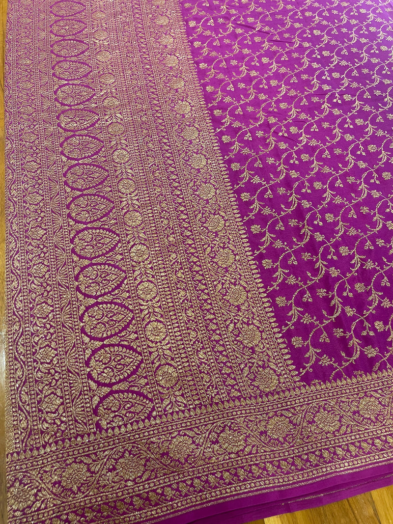 Handloom Fekua Banarasi Crepe Silk Saree - Jaal - Purple