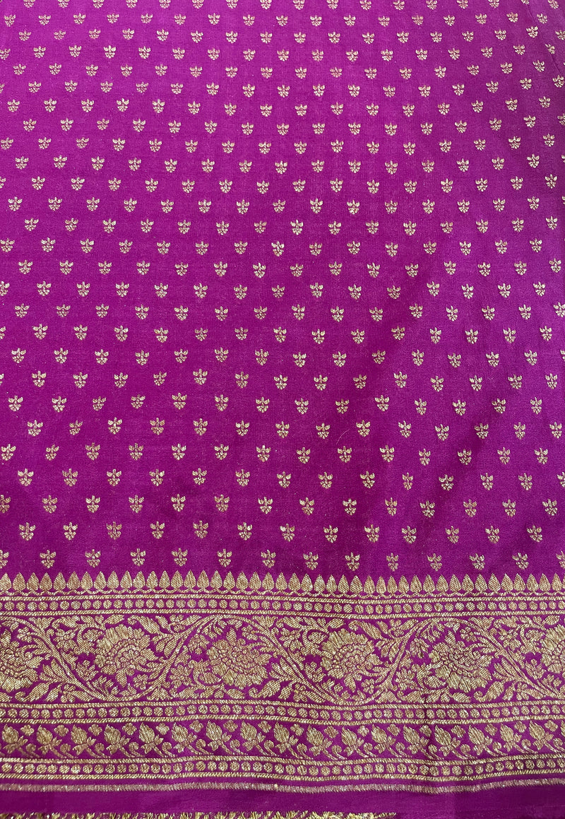 Handloom Fekua Banarasi Crepe Silk Saree - Jaal - Purple