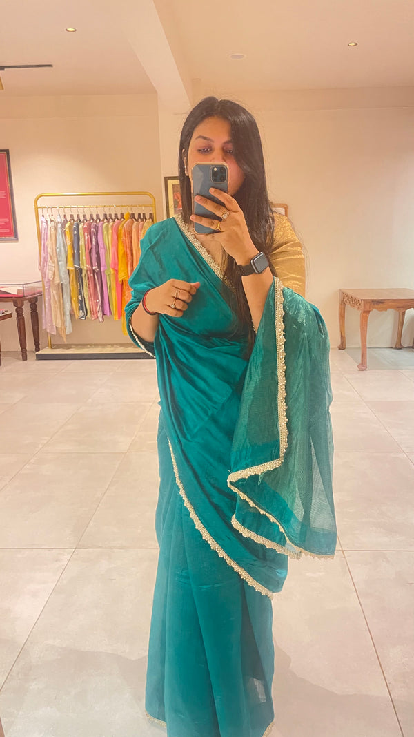 Handloom Chanderi Silk Saree - Peacock Green