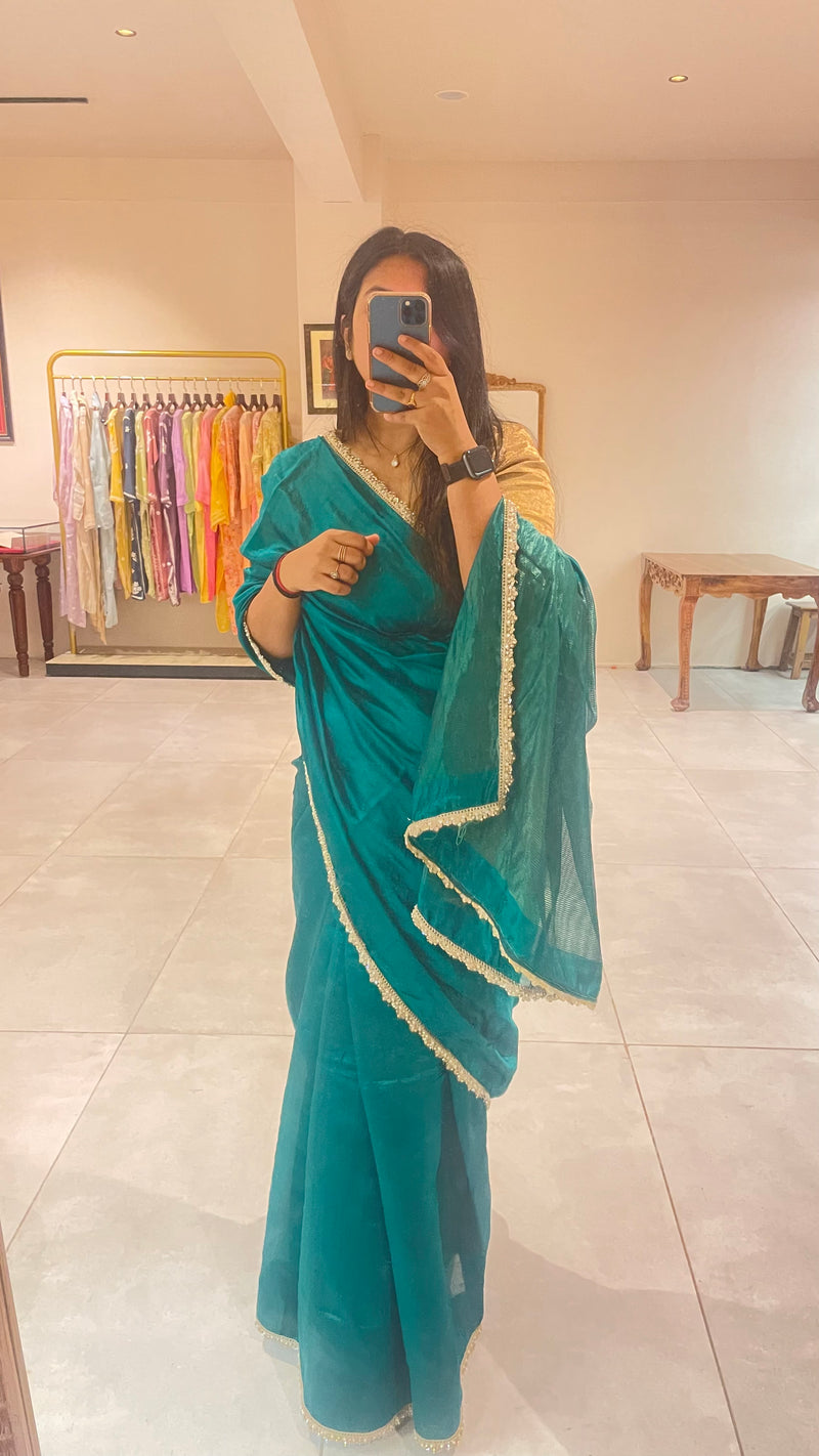 Handloom Chanderi Silk Saree - Peacock Green