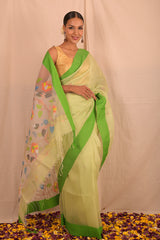 Handwoven Pastel Green Muslin Jamdani Saree