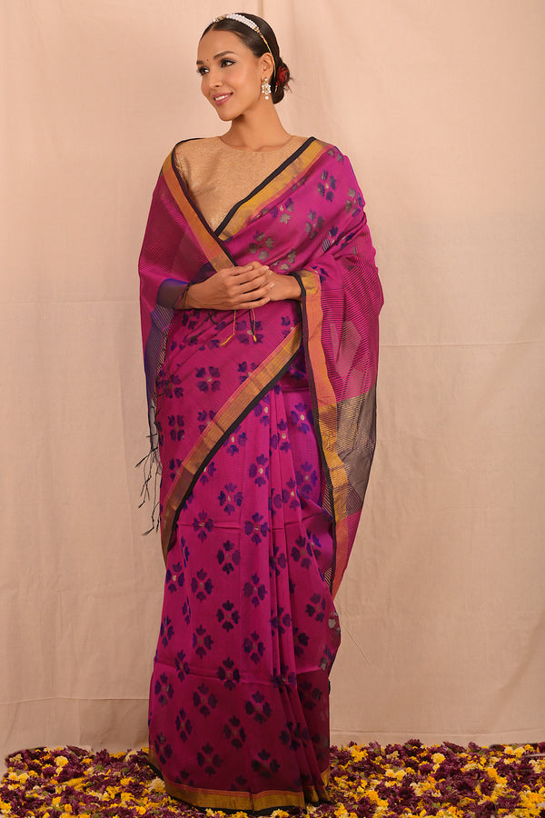 Dark Pink Jamdani Motif Saree