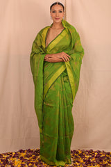 Mehendi Green Jamdani Motif Saree