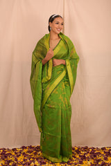 Mehendi Green Jamdani Motif Saree