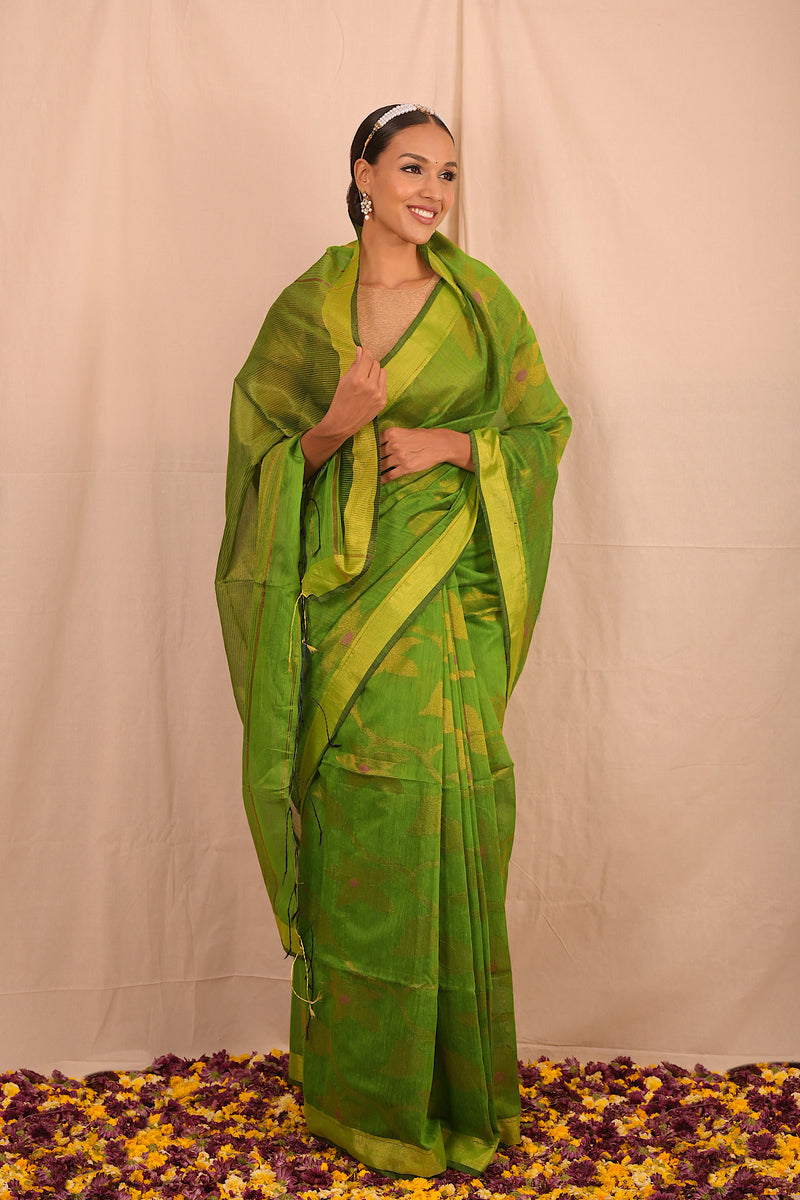 Mehendi Green Jamdani Motif Saree