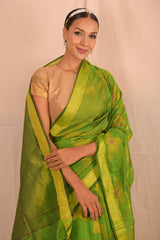 Mehendi Green Jamdani Motif Saree