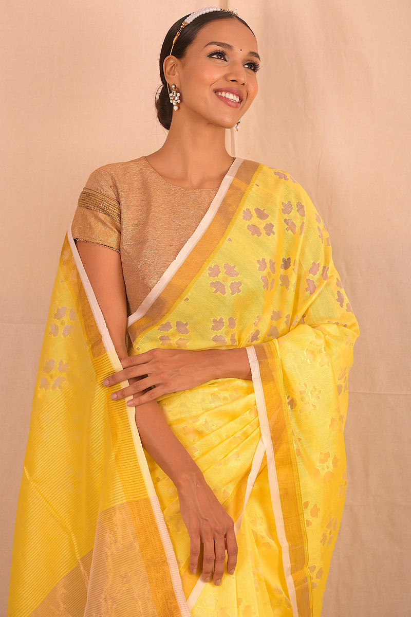 Lemon Yellow Jamdani Motif Saree