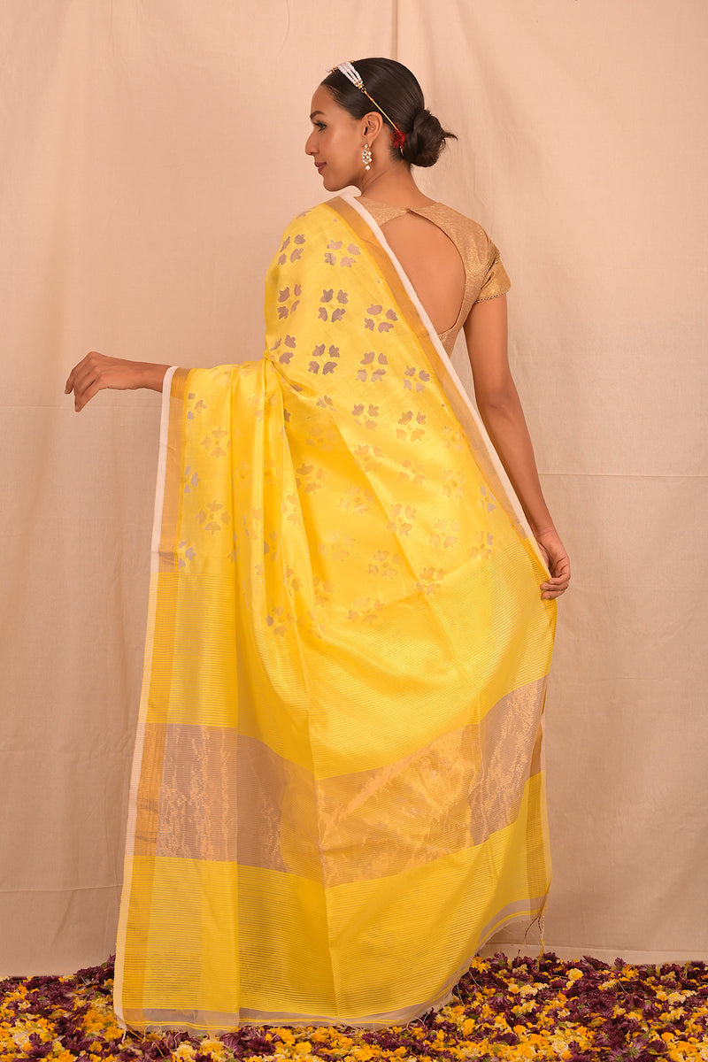 Lemon Yellow Jamdani Motif Saree