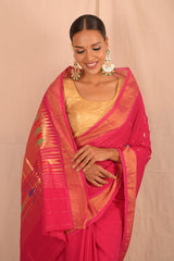 Handwoven Pink & Gold Paithani Saree With Classic Pallu