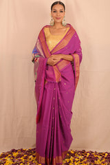 Handwoven Purple & Gold Paithani Saree With Floral Motifs