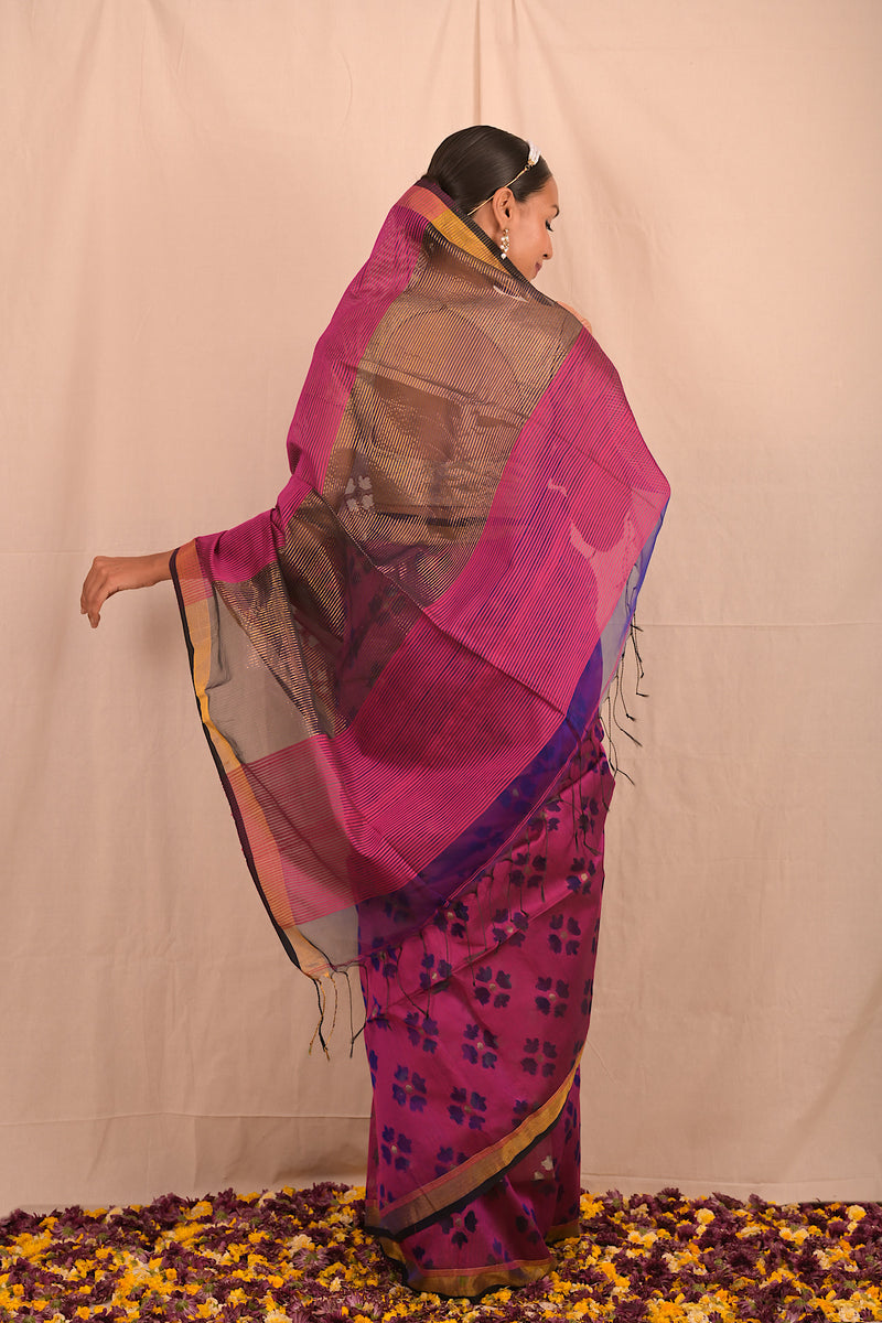 Dark Pink Jamdani Motif Saree