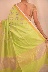 Pastel Parrot Green Jamdani Motif Saree