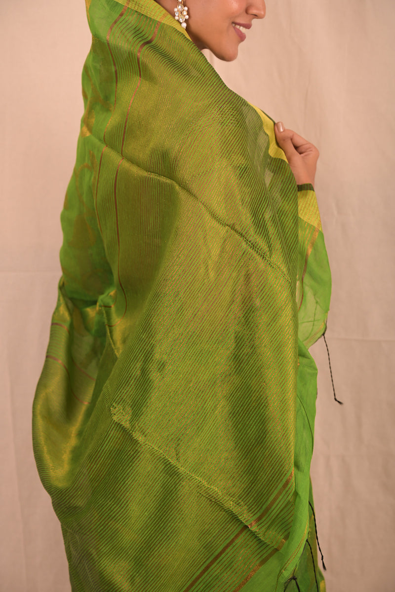 Mehendi Green Jamdani Motif Saree