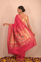 Handwoven Pink & Gold Paithani Saree With Classic Pallu