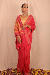 Handwoven Red & Gold Paithani Saree With Classic Pallu