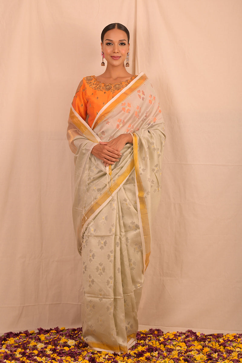 Grey Jamdani Motif Saree