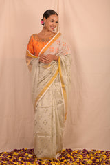 Grey Jamdani Motif Saree