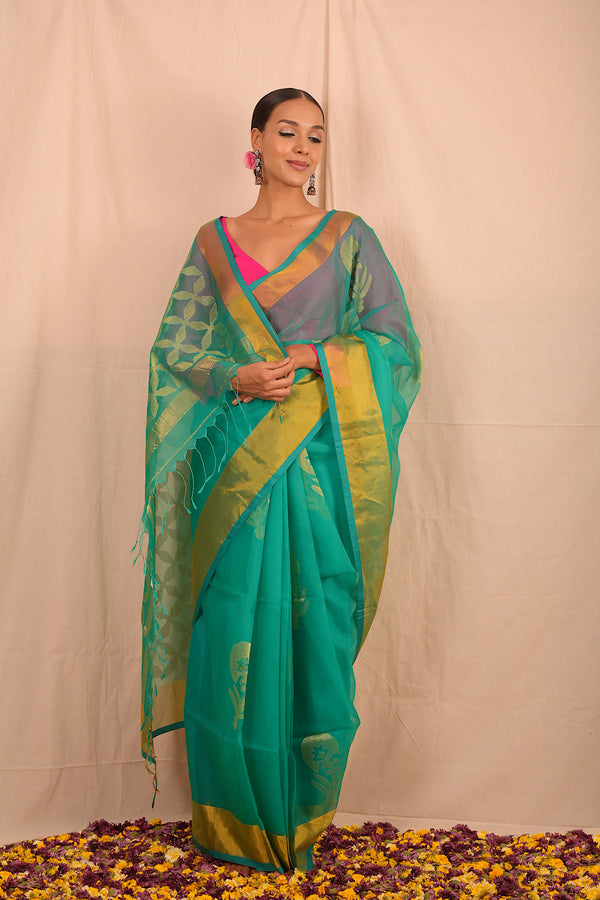 Handwoven Sea Green Jamdani Saree