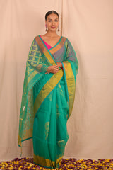 Handwoven Sea Green Jamdani Saree