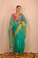 Handwoven Sea Green Jamdani Saree