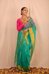 Handwoven Sea Green Jamdani Saree