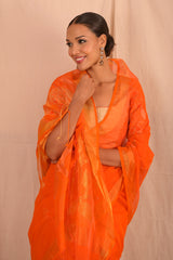 Handwoven Orange Muslin Jamdani Saree