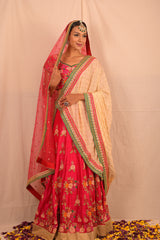 Bridal Red Lehenga With Peach And Red Dupatta