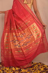 Handwoven Red & Gold Paithani Saree With Classic Pallu