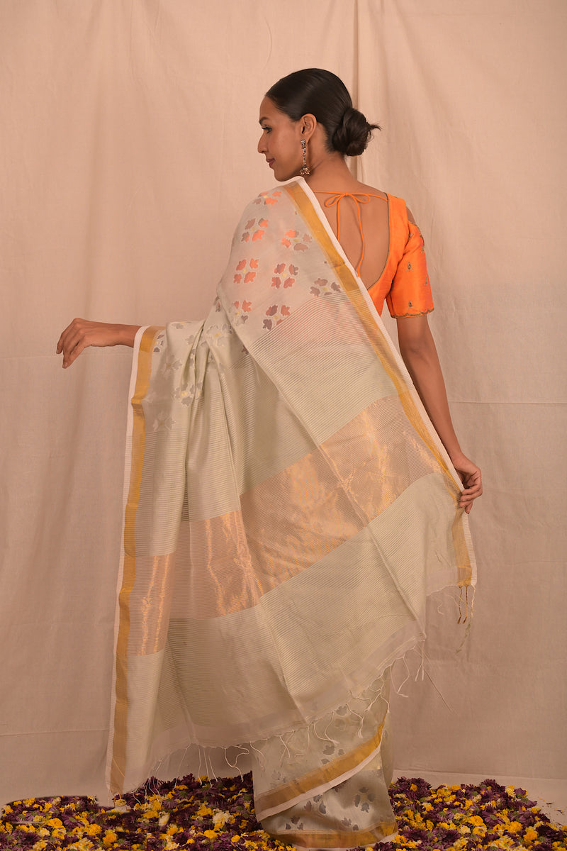 Grey Jamdani Motif Saree