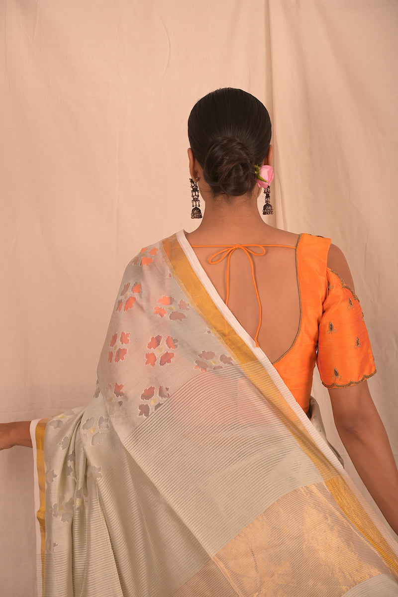 Grey Jamdani Motif Saree