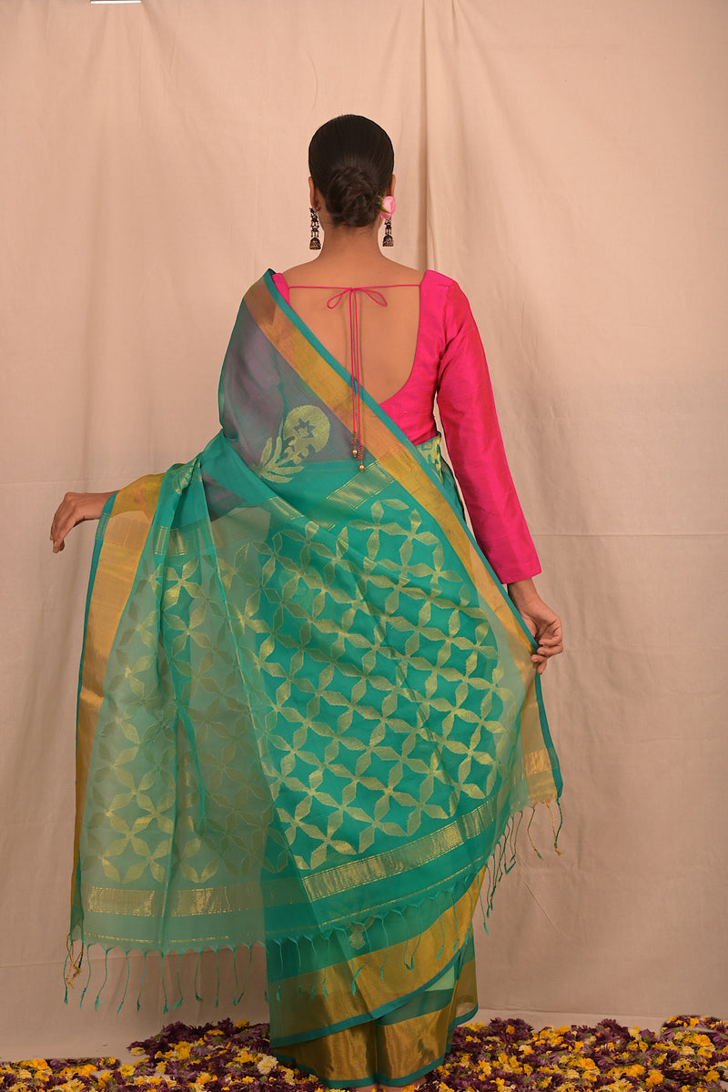 Handwoven Sea Green Jamdani Saree