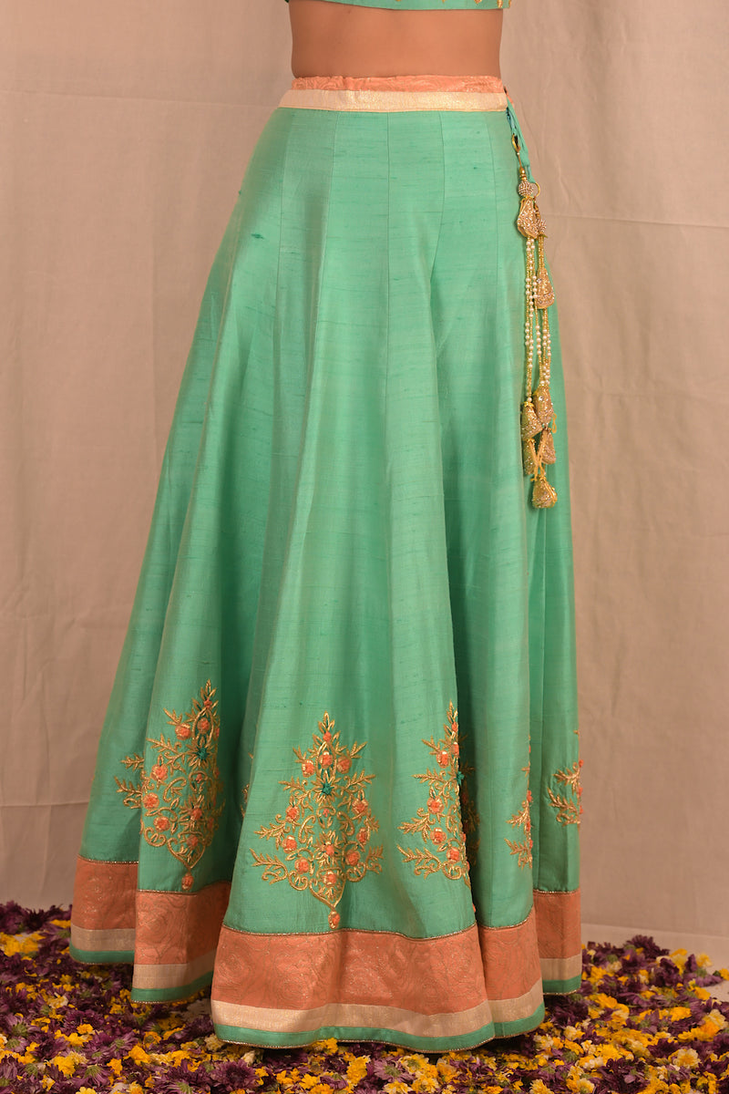 Sky Blue Zardozi Handwork Lehenga Set