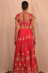 Bridal Red Lehenga With Peach And Red Dupatta