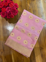 Handloom Silk Chanderi Saree Tree Buta All Over - Pastel Pink